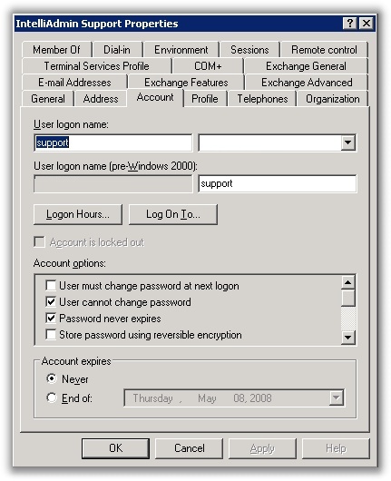 Logon Hours Account Properties